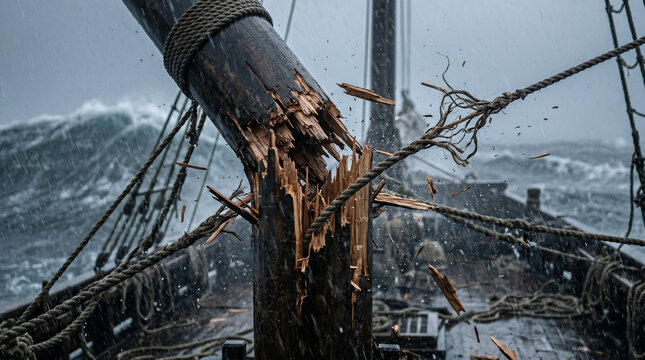 The Apostle Paul shipwrecked. The massive Alexandrian grain ship breaking violently apart on the reef of Malta in a furious storm