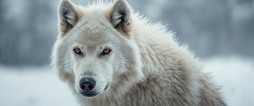 Arctic Wolf Gazing Intently in a Snowy Landscape During Winter