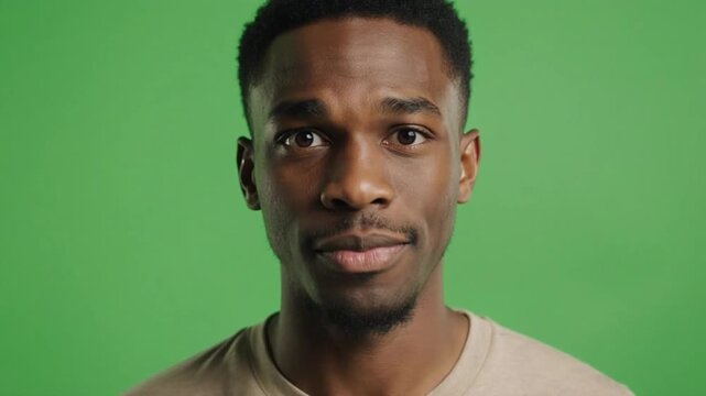 Man's Emotional Spectrum displayed with subtle expression changes against a green studio backdrop