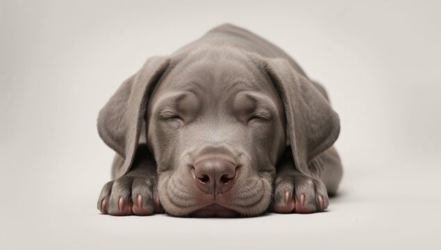 Sleeping Gray Puppy Resting on a Light Background with Calm Expression