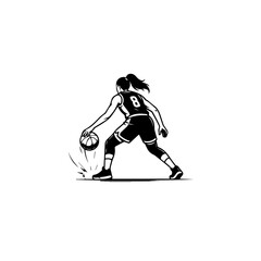 Fototapeta premium Female basketball player dribbling ball in a sports game illustration