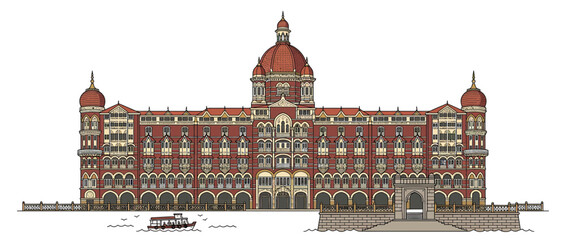 Fototapeta premium Grand Historic Building Facade with Dome and Boat