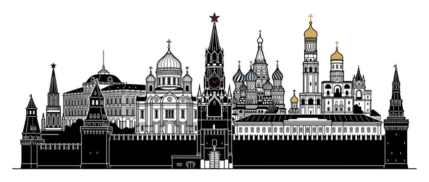 Moscow Kremlin Skyline Silhouette Vector Illustration