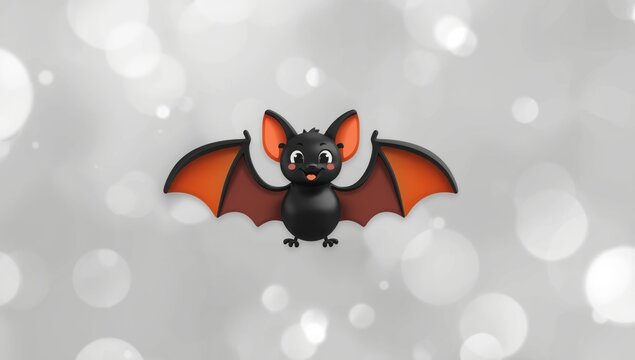 Cute Cartoon Bat with Orange Wings on a Sparkling Background