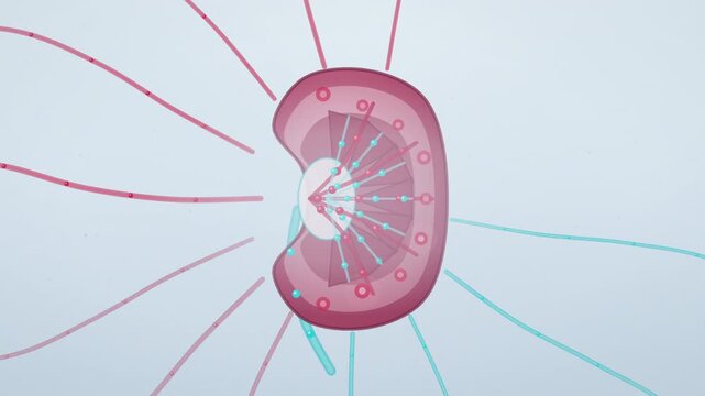Blood entering kidney and filtering into clean streams seamless loop
