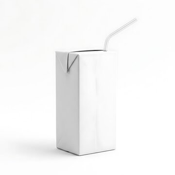 Blank white juice box carton with a straw for branding design and product packaging mockup presentation. juice box mockup