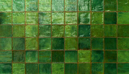 Fototapeta premium Green ceramic tile background. Old vintage ceramic tiles in green to decorate the kitchen or bathroom