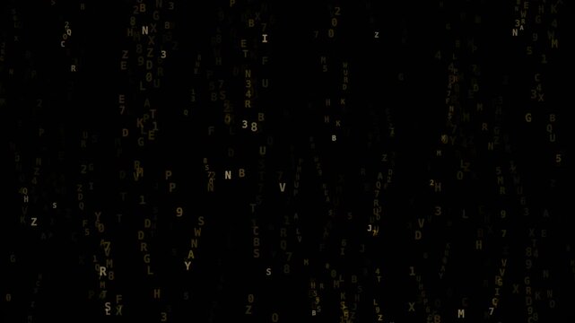 scattered letters and numbers drifting slowly over black background with subtle shifts