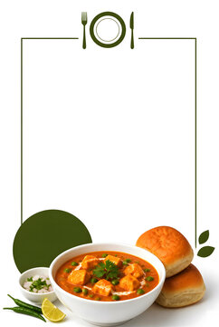 Indian Paneer Curry and Pav Food Menu Poster Concept