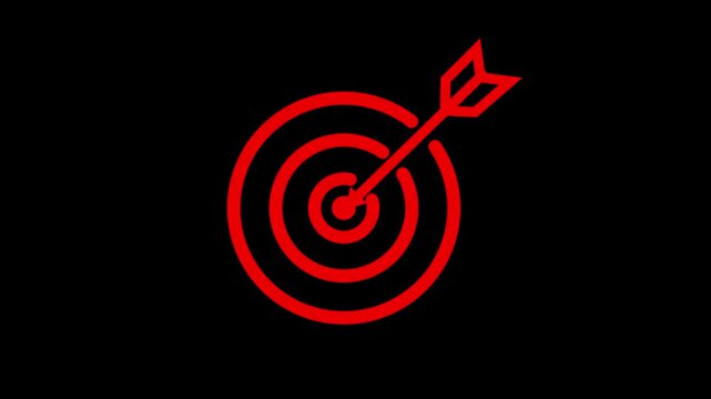 Animated target board icon with an arrow hitting. Targets with red arrows hitting the bullseye, concept of success, goals, strategy, and consistent performance. Selective focus creates depth.