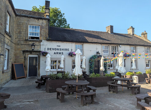 The Devonshire Arms pub in the centre of Hartington, Derbyshire, England, UK.