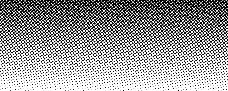 Dotted halftone gradient texture. Vanishing polka dot background. Repeating dots gradation pattern background. Black fading comic pop art overlay backdrop. Raster effect wallpaper. Vector halftone