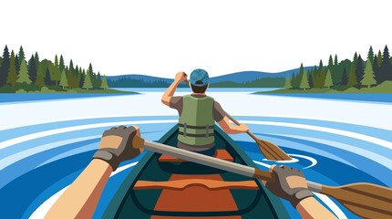 Couple Canoeing on a Serene Lake Surrounded by Forest © Ko