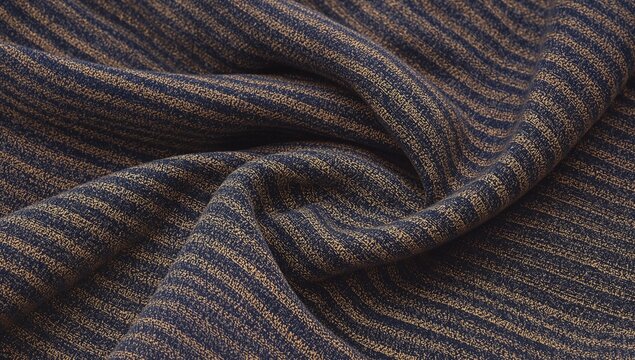 Textured Fabric with Dark Blue and Gold Stripes in Soft Draped Arrangement