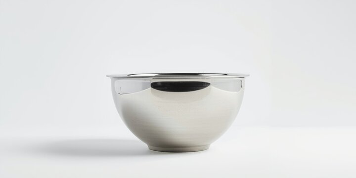 Shiny Stainless Steel Bowl Isolated on White with Minimal Background