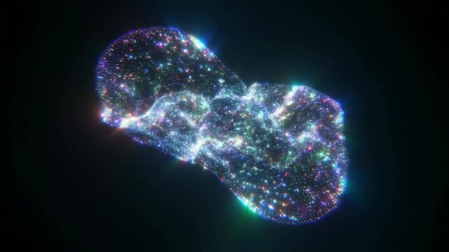 淡く発光する粒子が集束する光の塊