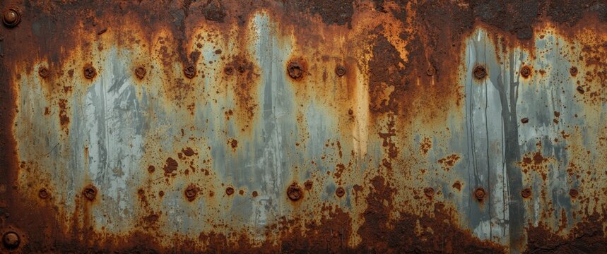 Rusty metal surface with peeling paint and corrosion marks