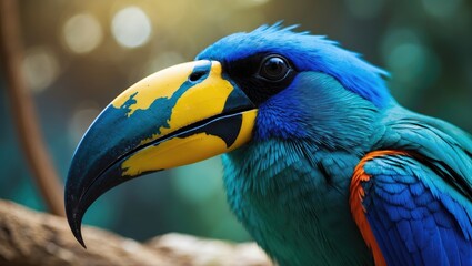 Naklejka premium Colorful Toucan Portrait with Vibrant Plumage in Natural Habitat