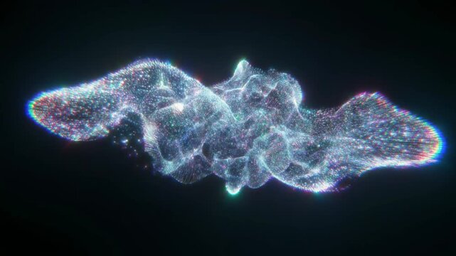 複雑に絡み合う光る粒子の集合体