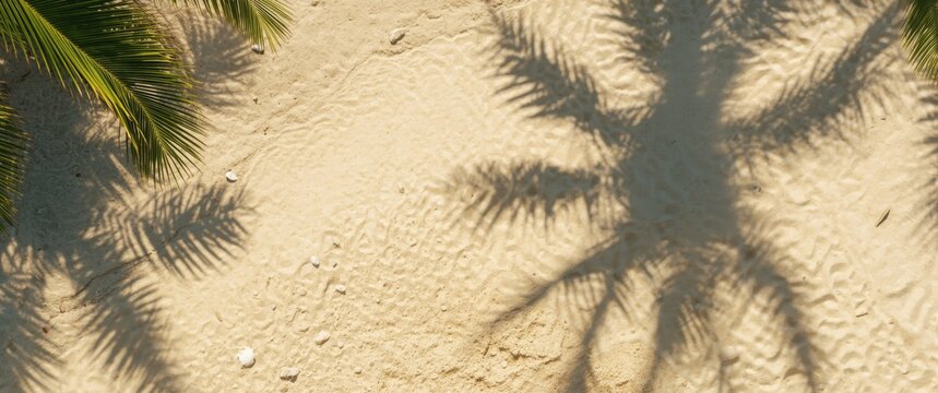 Palm Shadows on Sandy Beach Under Bright Sunlight