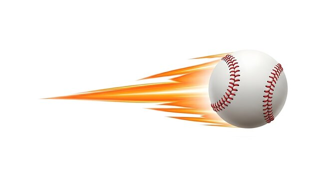 Fast flying baseball swoosh with fiery motion trail