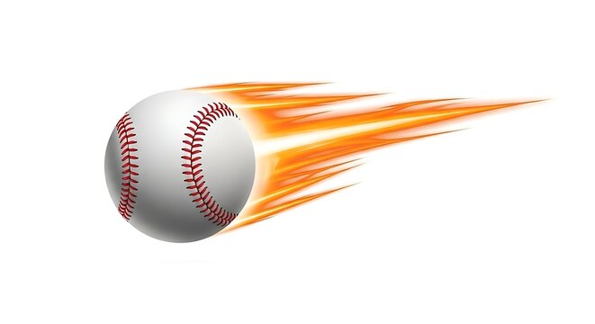 Fast flying baseball swoosh with fire trail isolated on white