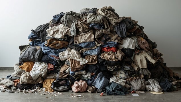 Piled Clothes in Disarray on a Concrete Floor in an Indoor Setting