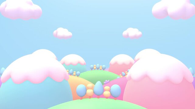Flying over cute mountains animation. (loop)