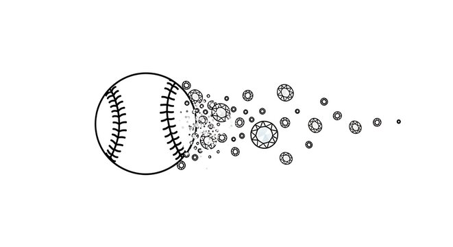 Baseball swoosh effect with diamond trail line art illustration