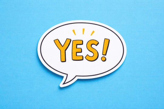 Speech Bubble with Yes Text on Bright Blue Background