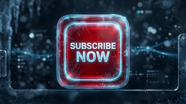 Red subscribe button covered in ice and frost.