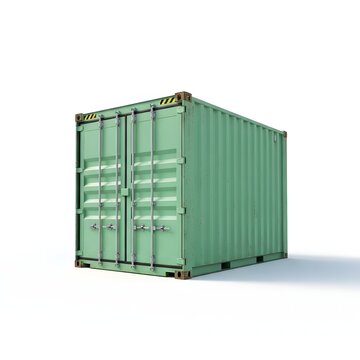 Green metal cargo container on white background