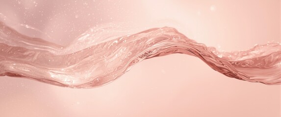 Fototapeta premium Flowing Water Wave on a Soft Pink Background with Sparkles