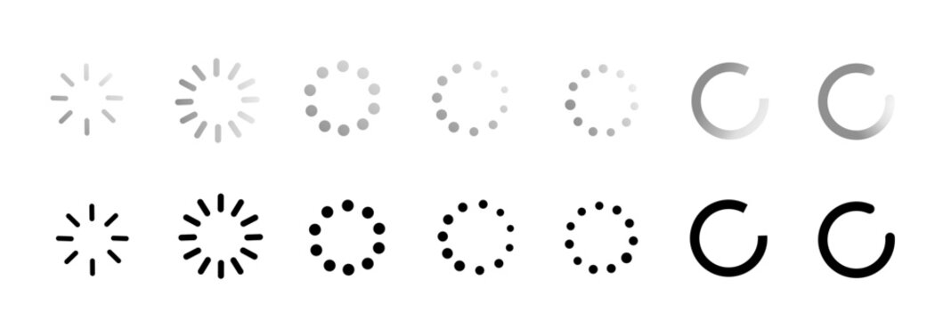 Vector illustration of loading progress bar icon set. Loading spinner icon set