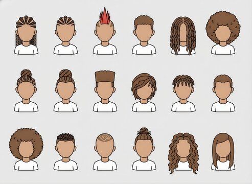 Diverse hairstyles avatars vector illustration set isolated on background