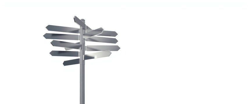 Signpost with Multiple Directional Arrows Isolated on White