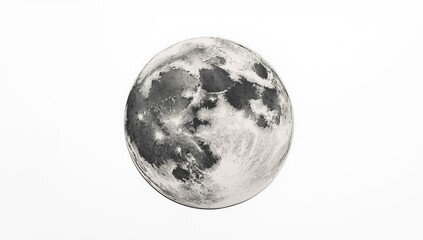 Naklejka premium Full Moon Isolated on White Background with Detailed Surface Textures