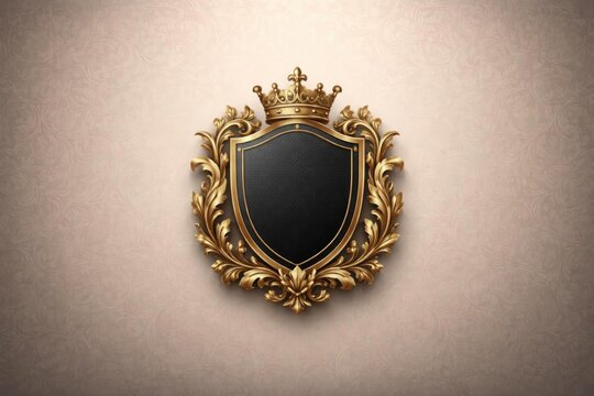 Elegant Golden Crest with Crown on Vintage Wallpaper Background