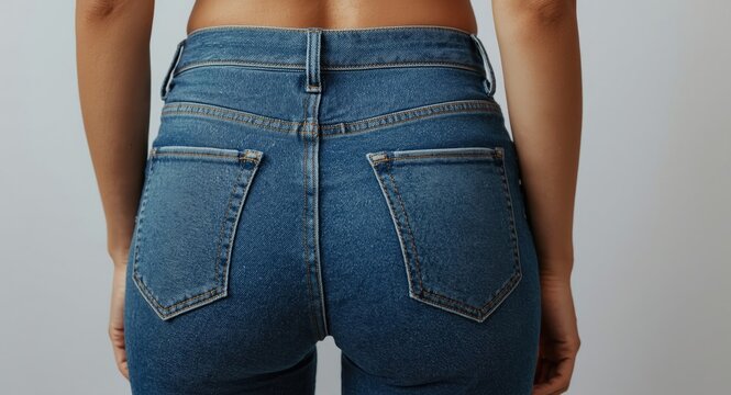 Woman in Fashionable High-Waisted Jeans from Behind with Minimal Background