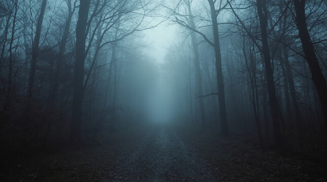 Misty Forest Path in Autumn Fog &mdash; Part of a Folk Horror and Dark Poetry Series