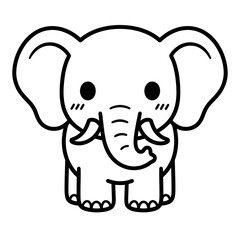 Fototapeta premium Cute kawaii baby elephant vector line art icon for coloring page and design
