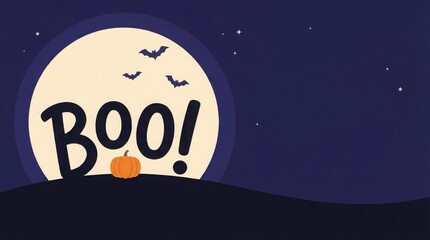 Fototapeta premium A delightful vintage halloween illustration featuring a spooky moon and a playful 'boo ' message perfect for seasonal celebrations