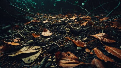 Fototapeta premium Autumn Leaves on the Forest Floor in Soft Light