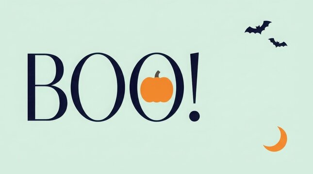 A delightful halloween scene featuring the word 'boo ' with a pumpkin and playful bats in the air