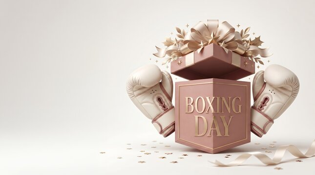 Elegant Rose Gold Boxing Day Gift Box Opening with Luxurious Cream Boxing Glove