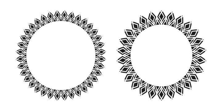 Set of Radial Geometric Circle Patterns as Template for Decorative Round Frames. Elements for Design. 
