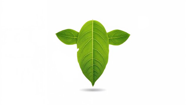 Green Leaf Shaped Like a Face Isolated on White Background