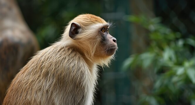 Profile of a Monkey Sitting Among Foliage in a Natural Setting