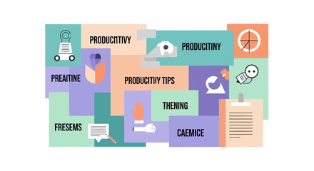 Fototapeta premium Productivity Tips Collage