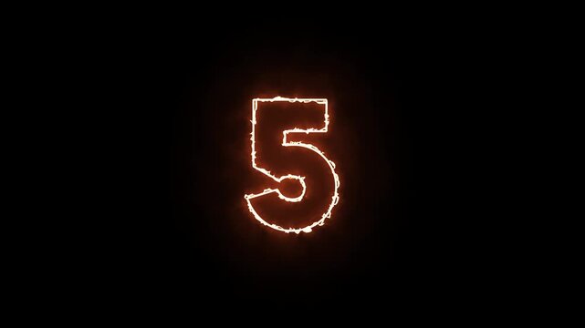 Glowing Numbers Counting from 1 to 30 with Fiery Solar Spark Effect on Black Background